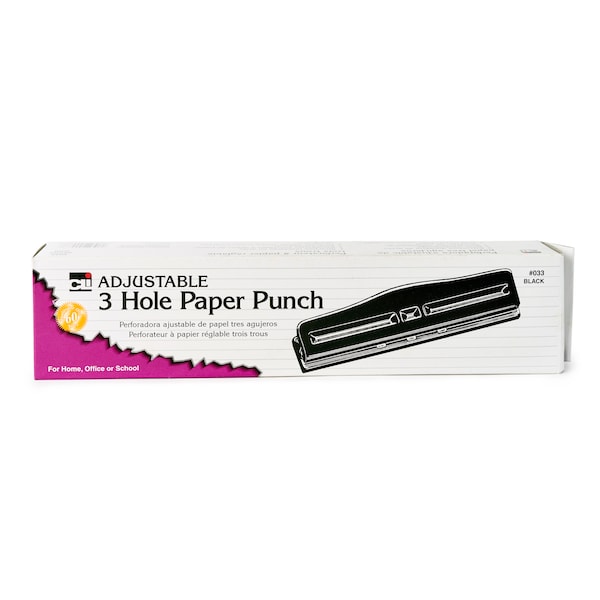 3-Hole Paper Punch, Adjustable Holes, 12 Sheet Capacity, PK2